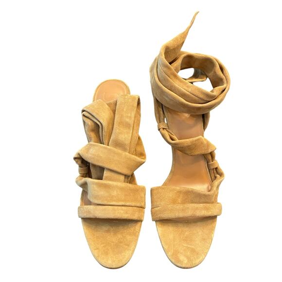 Staud Rellie Heel Sandal Wrap Ankle Strap Suede Leather Open Toe Cashew 8.5/38.5 - Picture 6 of 14